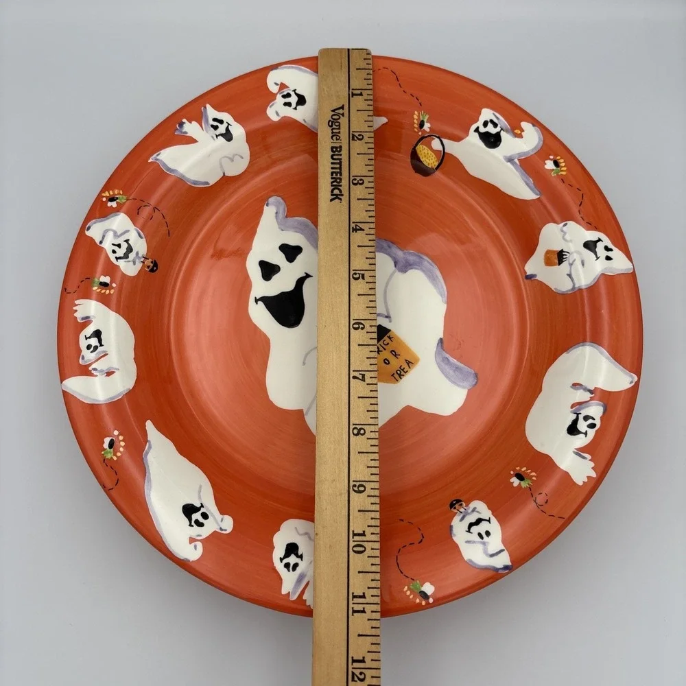 White Barn Candle Co 11 in Plate Set Of 4 Halloween Orange Ghost Trick Or Treat